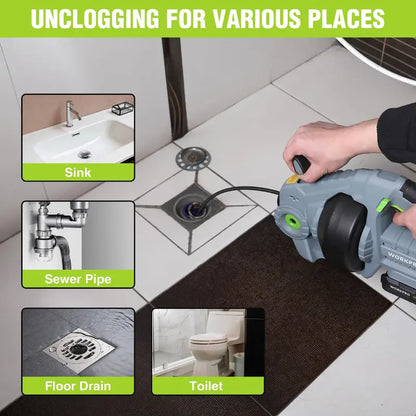 WORKPRO 20V Cordless Electric Drain Auger  25-Foot Plumbing Snake with 2.0Ah Battery & Charger
