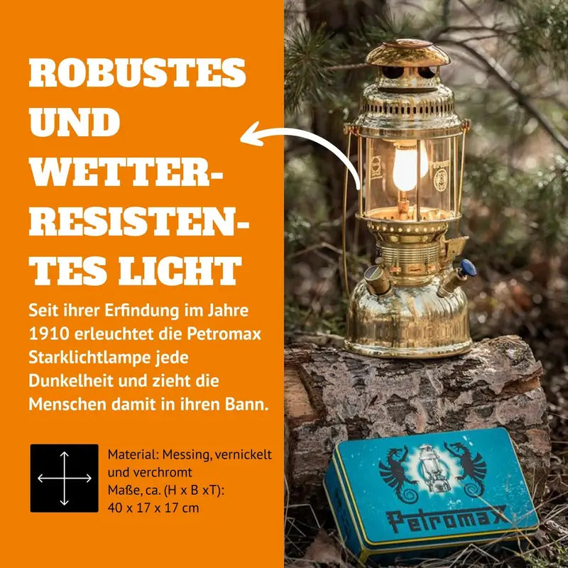 HK500 Pressurized Lantern  500 Candlepower, 1 Quart Kerosene Tank, Hand Assembled 400W Lamp, Polished Brass-Chrome for Home & Camping