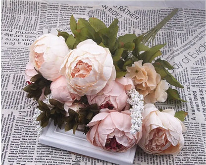 13-Piece Luxury Silk Peony Bouquet  European-Style Core-Spun Arrangement (47 cm)