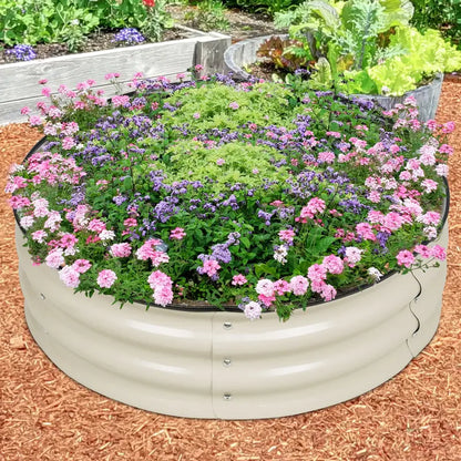 Aoodor 9” Tall Aluzinc Metal Raised Garden Bed 30” Round, Outdoor Garden Planter Box Beige Set of 2