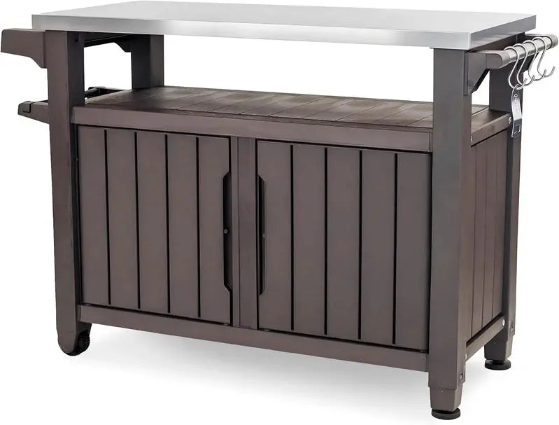 Keter Rolling Outdoor Utility Cart  3-Tier Dark Brown Table for Grilling, Bar Prep, or Garden Storage