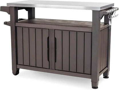 Keter Rolling Outdoor Utility Cart  3-Tier Dark Brown Table for Grilling, Bar Prep, or Garden Storage