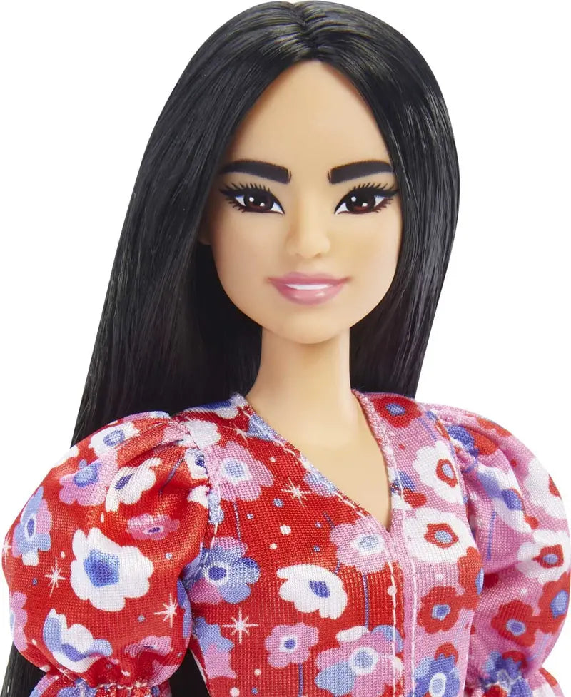 Barbie Fashionistas Doll #177 with Black Hair in Floral Dress & Strappy Heels