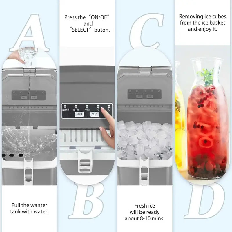 Portable Countertop Ice Maker  9-Cube Cycle in 6 Minutes, 26.5 lbs/Day, Dual Ice Sizes, Self-Cleaning