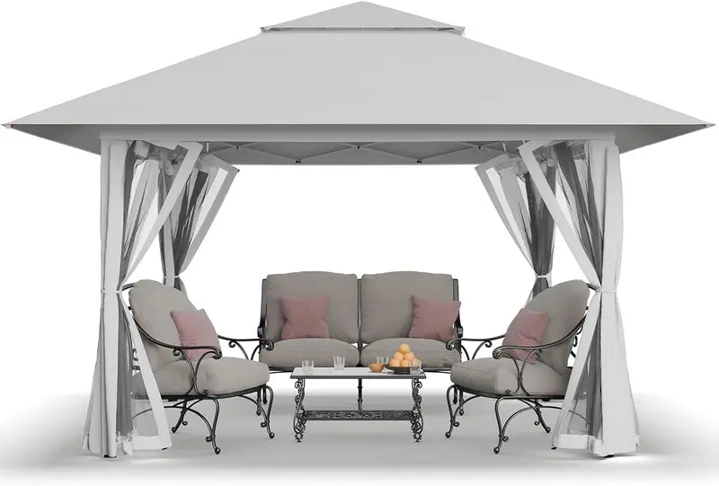 CROWN SHADES 13’×13′ Pop-Up Gazebo  Instant-Setup Outdoor Canopy with Wheeled STO-N-Go Carry Bag, White Portable Shade Structure