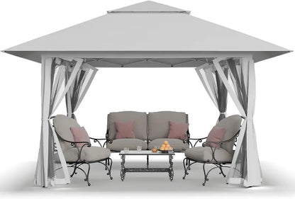 CROWN SHADES 13’×13′ Pop-Up Gazebo  Instant-Setup Outdoor Canopy with Wheeled STO-N-Go Carry Bag, White Portable Shade Structure