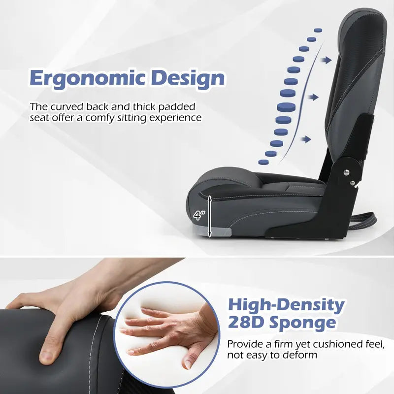 Three-Pack Adjustable Folding Boat Seats — Includes Two High-Back and One Low-Back Bass Boat Chair with 28D Foam Cushioning