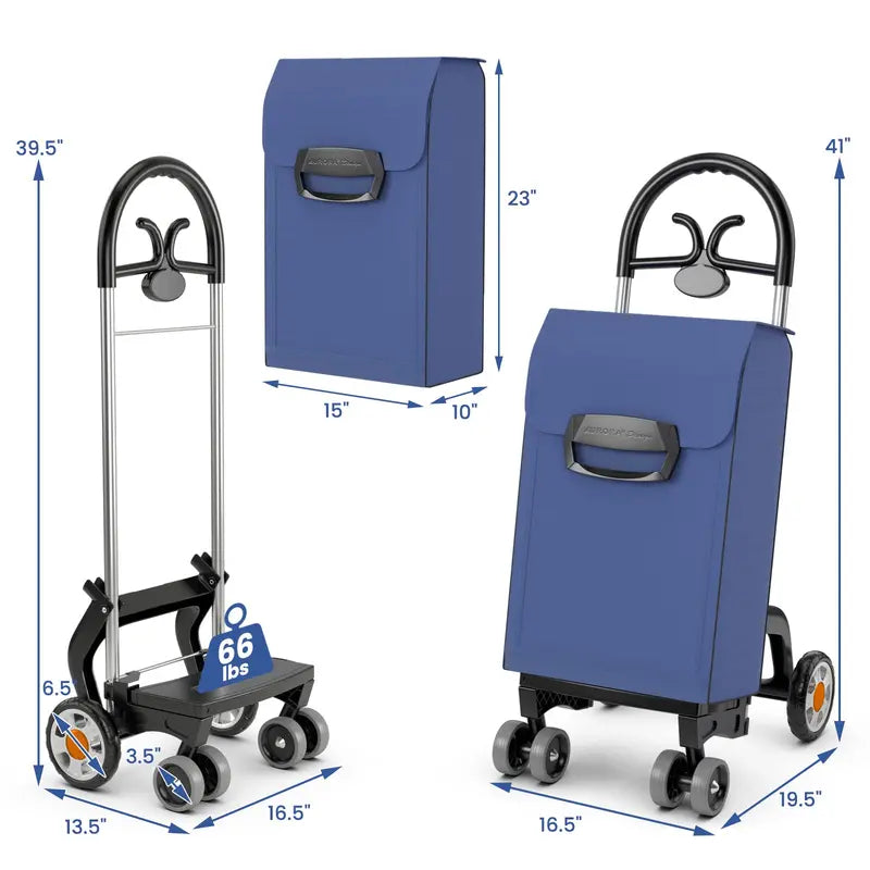 6-Wheel Heavy-Duty Folding Grocery Cart, Expandable Shopping Trolley with Reinforced Frame