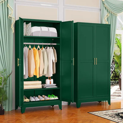 Industrial-Style Steel Armoire — 71-Inch Metal Clothing Storage Cabinet