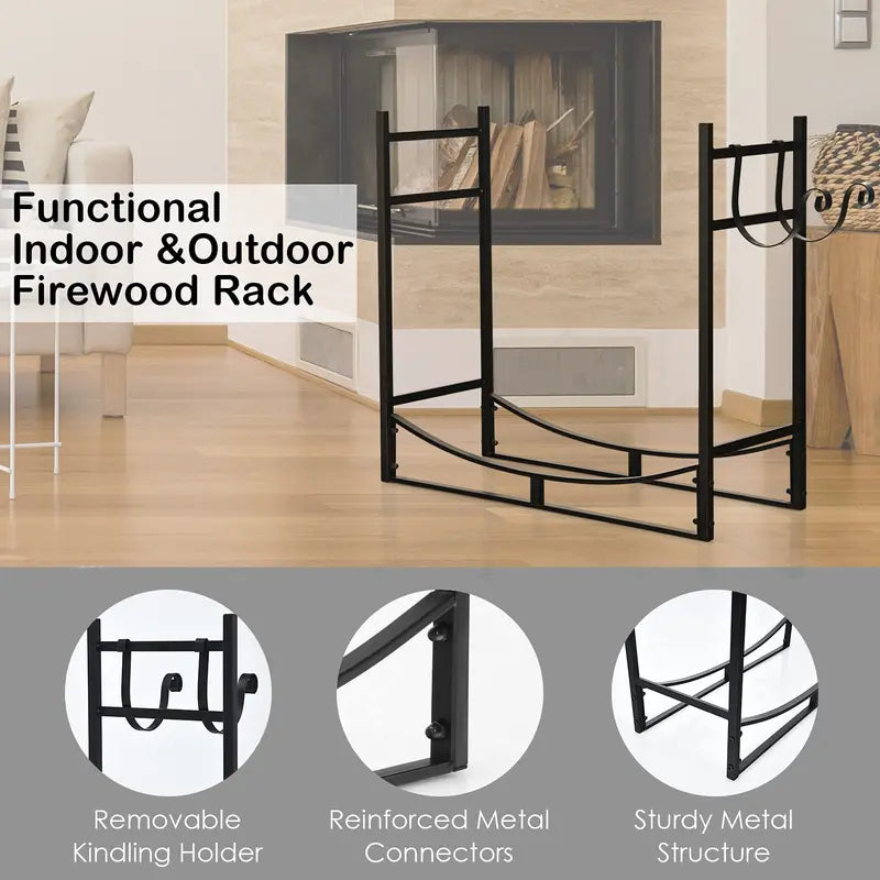 Heavy-Duty 33-Inch Metal Firewood Log Rack for Stable Outdoor Storage