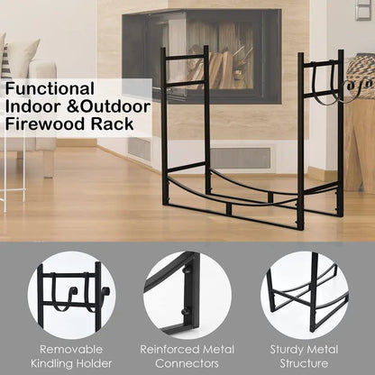 Heavy-Duty 33-Inch Metal Firewood Log Rack for Stable Outdoor Storage