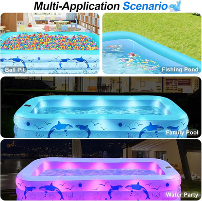 2026 Upgraded Solar-Inflatable Pool for Adults with LED Lights  Large Backyard Swimming Pool