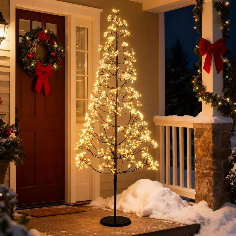 5/6/7-Foot Pre-Lit LED Alpine Tree with 1000 Warm White Lights and Stable Weighted Base