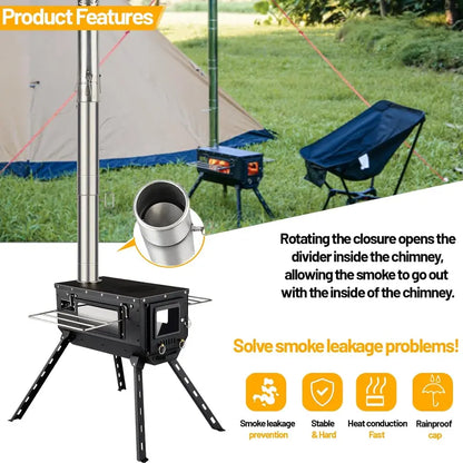 Compact Wood-Burning Hot Tent Stove for Ice Fishing, Hunting & Outdoor Cooking