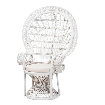 Kallima Bohemian Peacock Chair  Handwoven White Rattan Statement Seating