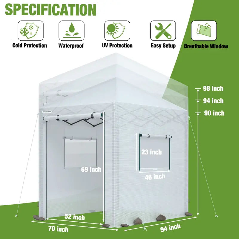 WORKPRO 8′ × 6′ Freestanding Portable Greenhouse  Easy-Assembly Growing Tent