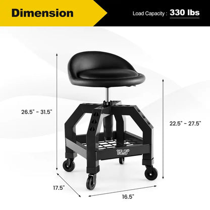Adjustable Swivel Mechanic Stool with Casters and Built-in Tool Tray