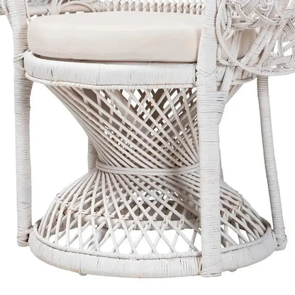 Kallima Bohemian Peacock Chair  Handwoven White Rattan Statement Seating