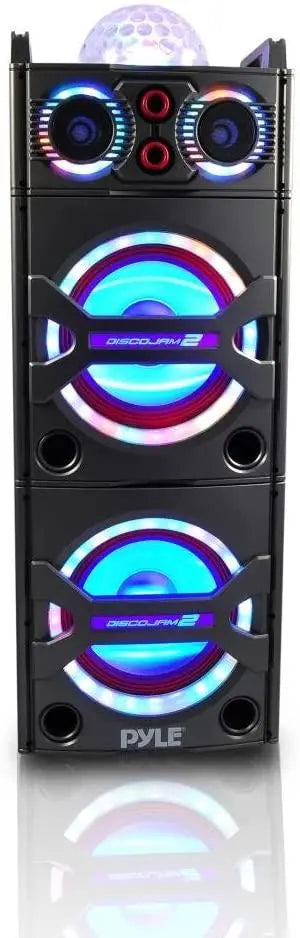 2000W Portable Bluetooth PA Speaker System  Outdoor Sound Amplifier with Mic Input, Party Lights, USB/SD/FM/AUX Support & Rolling Wheels