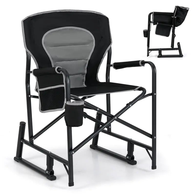 Adult Camping Rocker Chair  Dual-Spring Foldable Outdoor Seat with Padded Back Support