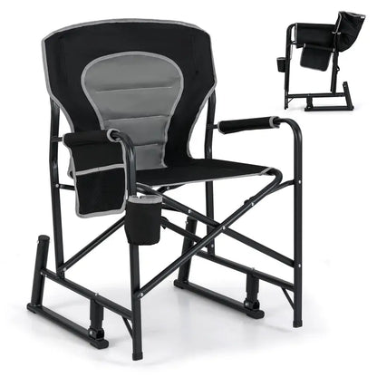 Adult Camping Rocker Chair  Dual-Spring Foldable Outdoor Seat with Padded Back Support