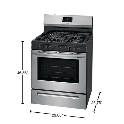 Frigidaire 30″ Freestanding Gas Range  Stainless Steel, 5-Burner Cooktop, FCRG3052AS Model