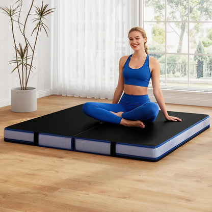 Thickened 4′ x 4′ Bi-Fold Fitness Mat  4″ Dense Foam with PU Leather Cover & Transport Handles