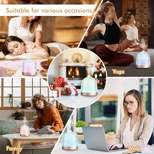 200ml Glass Reservoir Essential Oil Diffuser with Colorful Lights & Auto-Off for Home, Office, Bedroom
