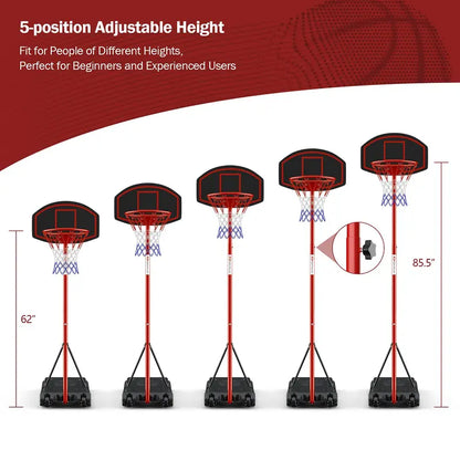 Portable Height-Adjustable Basketball Hoop  Shatterproof Backboard, 6.5FT to 8.5FT Range