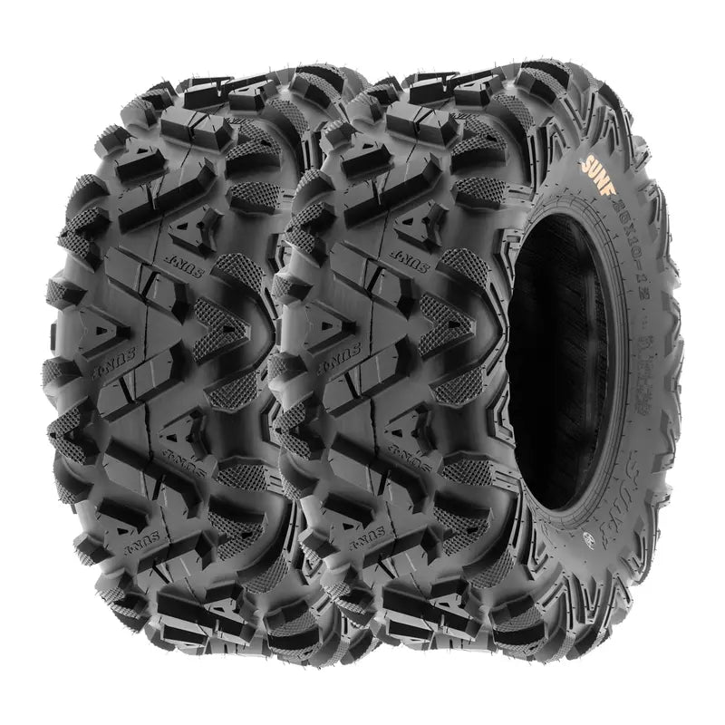SunF A033 ATV/UTV Tires Set  All Terrain, 6-Ply, Sizes 25×8-12 & 25×10-12, Non-Directional Tread