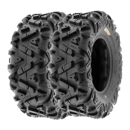 SunF A033 ATV/UTV Tires Set  All Terrain, 6-Ply, Sizes 25×8-12 & 25×10-12, Non-Directional Tread