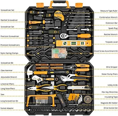 DEKOPRO 228-Piece Auto Repair Tool Set with Socket Wrenches, Plastics Toolbox Storage Case
