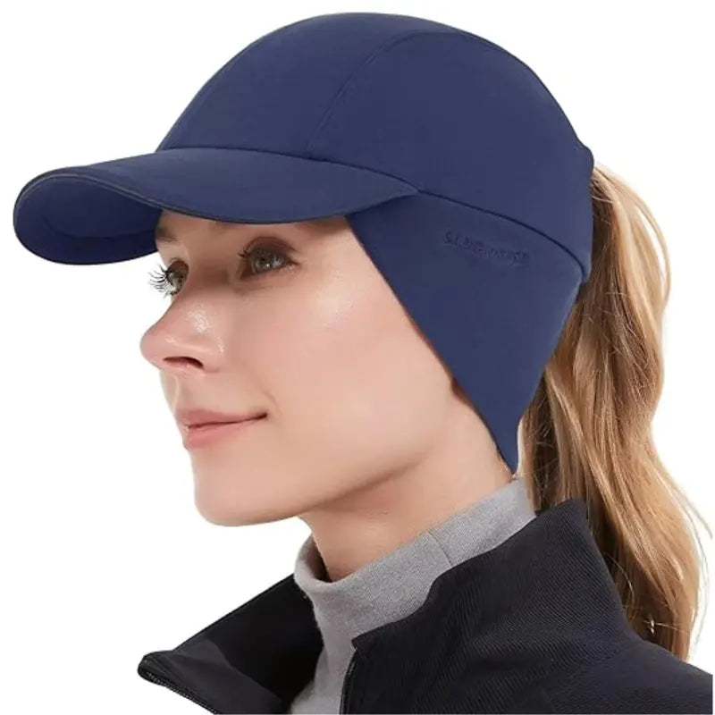 Women’s Fleece Ponytail Hat  Ear-Warming Winter Cap with Reflective Trim