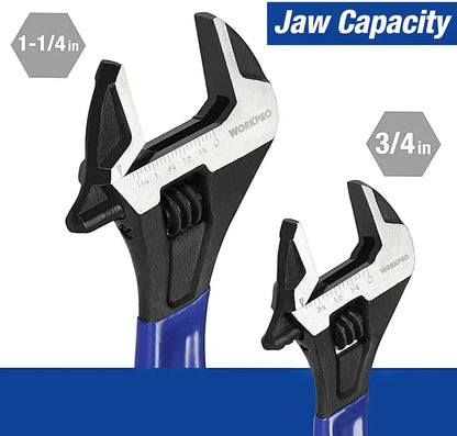 WORKPRO Adjustable Wrench Set  2-Piece Professional Tool Kit for Home, Garage & Workshop Use