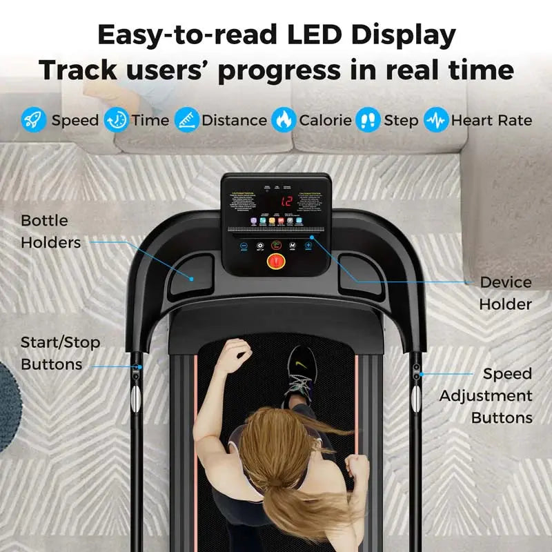 Senior-Friendly Walking Treadmill  2.5 HP Home Fitness Machine with Extended Handrails, 300 lb Capacity &amp; Heart Rate Monitoring