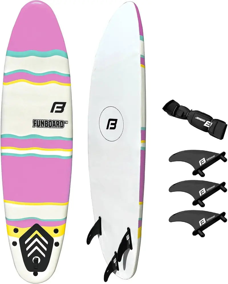 6-Foot Soft Foam Surfboard Set  Includes 3 Fins, Leash, Wood Stringers & Beginner-Friendly Stability