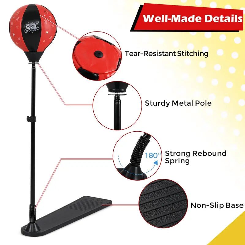Height-Adjustable Punching Bag Stand with Boxing Gloves  Ideal for Teens and Kids