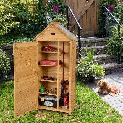 Lockable Wooden Garden Storage Shed  Fir Wood Outdoor Tool Cabinet for Yard or Patio