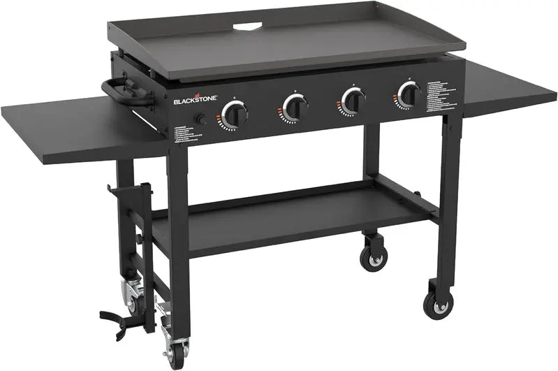 Commercial-Style 36″ 4-Burner Gas Griddle Station  Propane-Powered Flat Top Grill with Side Stands