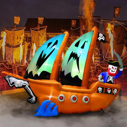 10-Foot Inflatable Pirate Ship Yard Decoration  Spooky Halloween Theme with Illuminated Details