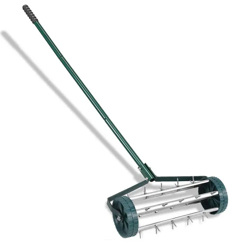 Rolling 18-Inch Lawn Aerator  Heavy-Duty Rotary Spike Aeration Tool for Gardens and Yards