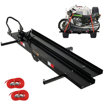 Heavy-Duty Motorcycle Carrier with Hitch Mount, Ramp, and 600 LB Capacity