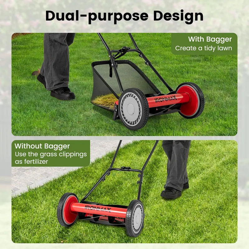 16-Inch Manual Push Reel Lawn Mower  Eco-Friendly Yard Cutting Tool