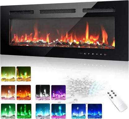 EUHOMY 50-Inch Recessed Electric Fireplace with Adjustable Flame Colors and Built-in Heater