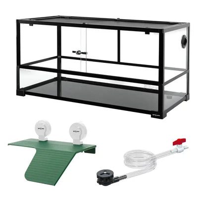 REPTIZOO 40 Gallon Turtle Tank with Basking Platform &amp; Ventilated Mesh Cover, Black
