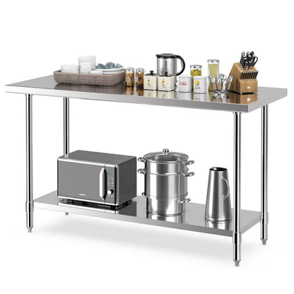 24″ x 60″ Stainless Steel Kitchen Prep Table with Adjustable Under-Shelf and Leveling Feet