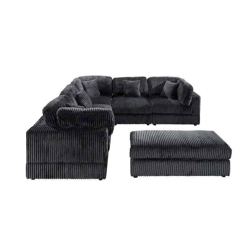 Modular L-Shaped Corduroy Sectional Sofa  Oversized 6-Piece Configurable Set