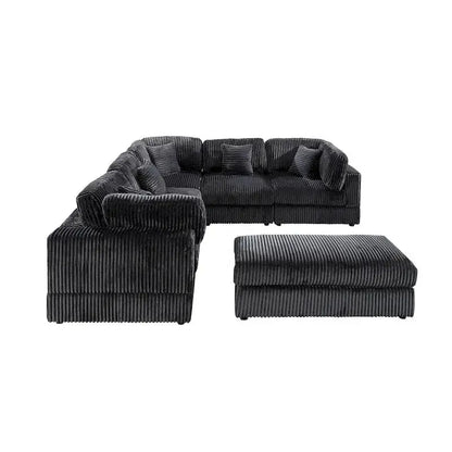 Modular L-Shaped Corduroy Sectional Sofa  Oversized 6-Piece Configurable Set