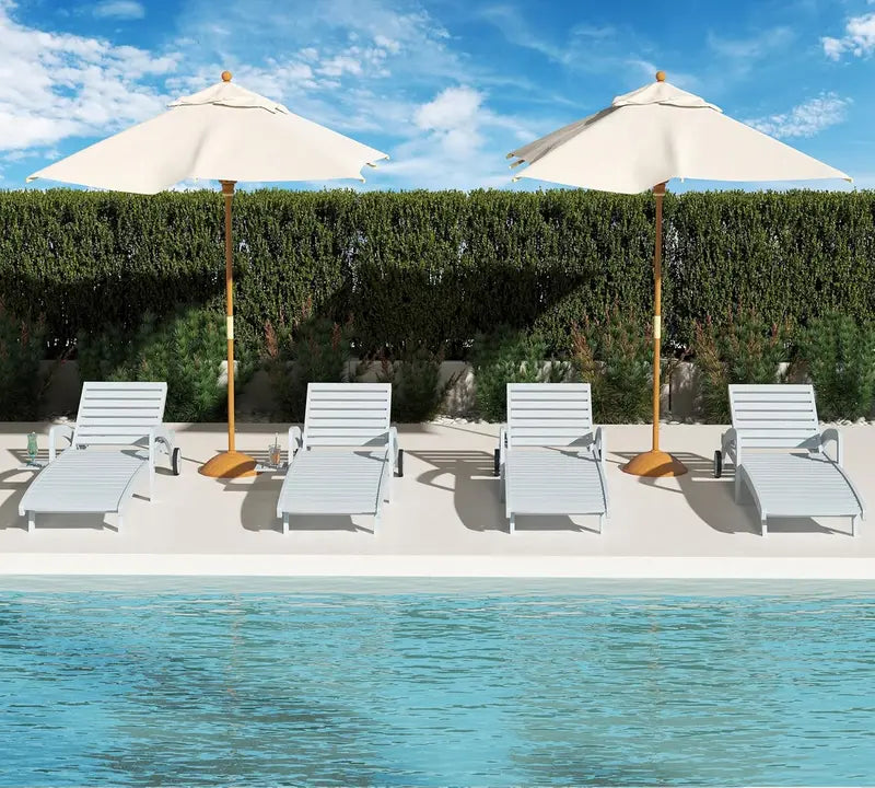 Set of 4 Wooden Poolside Chaise Lounges  5-Position Adjustable Recliners with Pull-Out Side Tables, Patio or Deck Ready