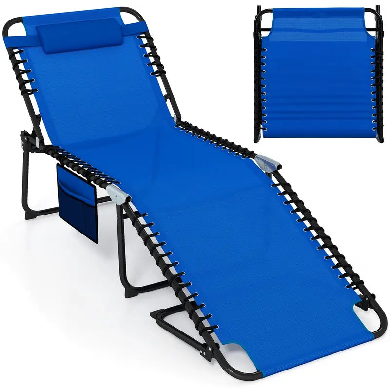 Extra-Large Outdoor Tanning Lounge Chair  5-Position Adjustable Folding Chaise